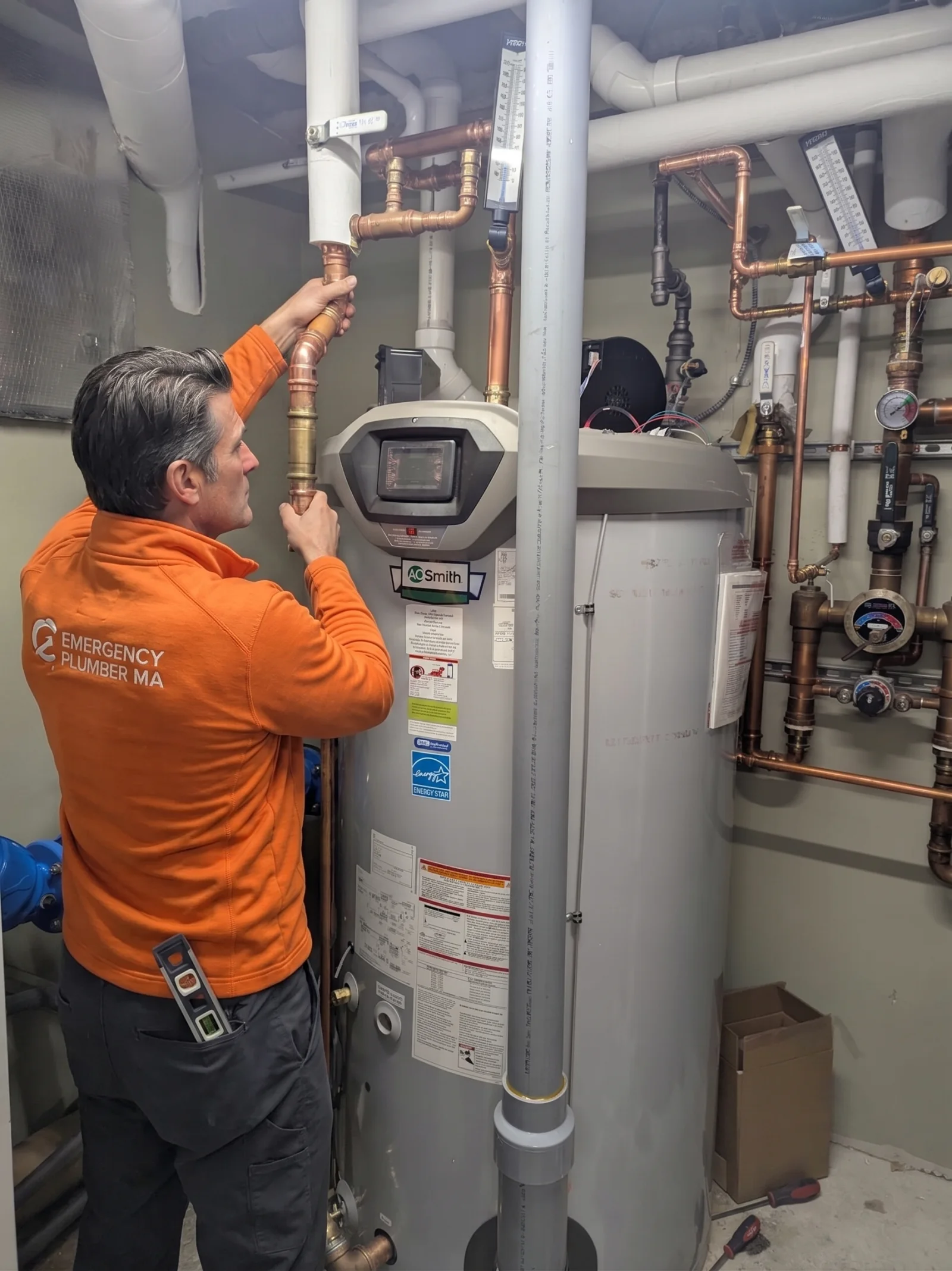 Licensed Massachusetts plumber repairing a leaking pipe