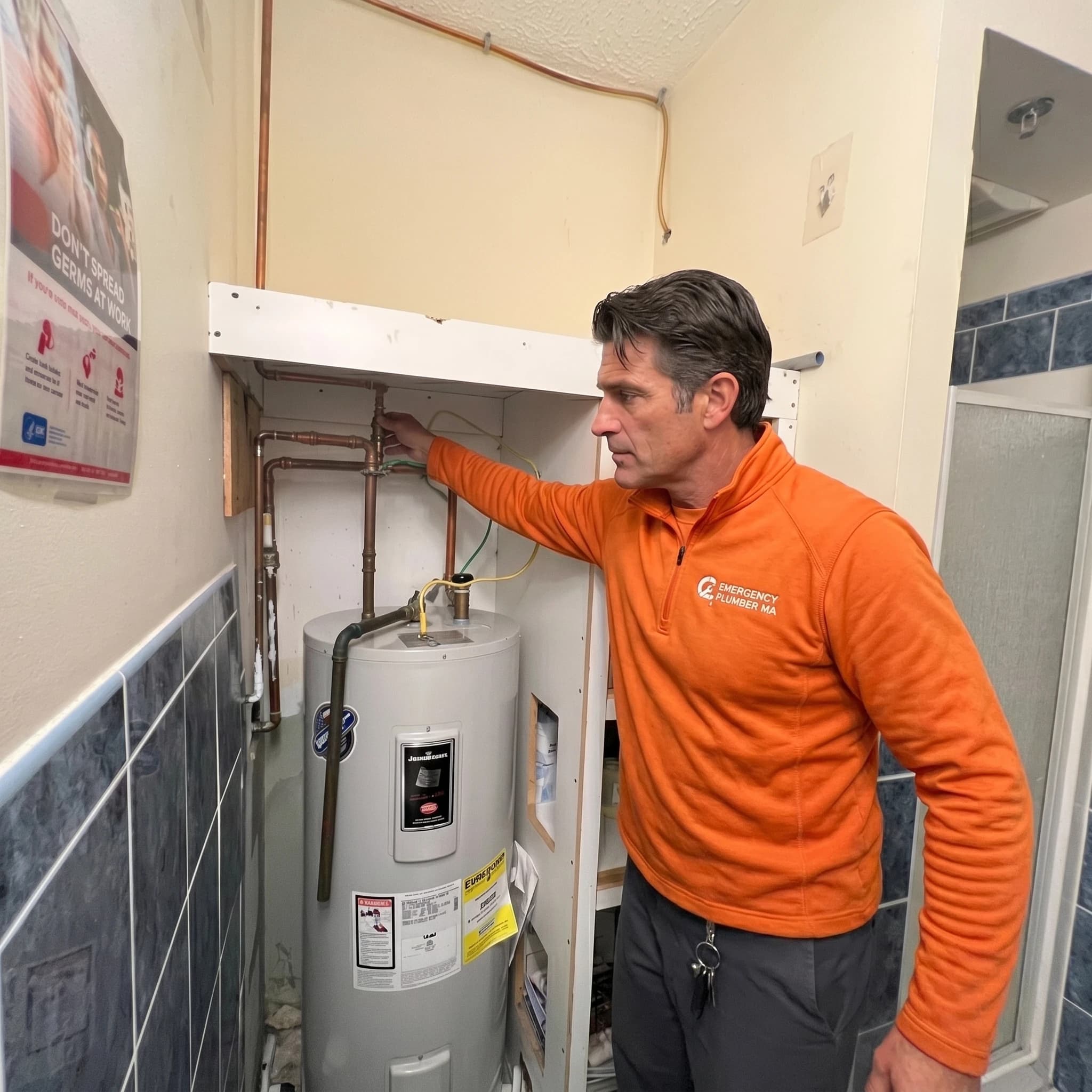 Tank water heater serviced by a licensed Massachusetts plumber